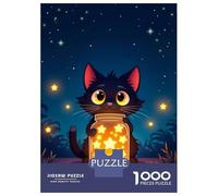 Puzzle Da 1000 Pezzi Per Adulti Enchanted Whiskers - Starlit Cat & Golden Jar in Moonlit Serenity Puzzle Per Adulti Giocattolo Decorazione Da Parete Corsa Di Velocità Manuale Difficile E Sfida 70x50cm