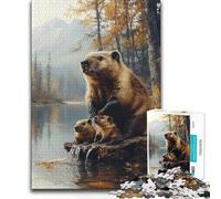 Puzzle da 1000 pezzi per adulti Famiglia di castori vicino al lago d'autunno Giochi difficili e rilassanti Adatto a partire dai 14 anni Dimensioni: 38x26cm