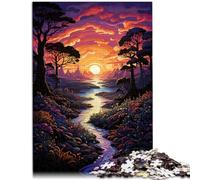 Puzzle da 1000 pezzi, per adulti, fantasia, tramonto, fiume, gioco di pensiero, sfida per l'intelligenza cerebrale, giocattolo avvincente, 26 x 38 cm