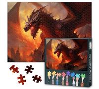 Puzzle da 1000 pezzi per adulti, fantastica scena con drago di fuoco e pterosauro, opera d'arte fantasy ricca di dettagli, decorazione da parete per soggiorno, ufficio e camera da letto, 50,5 x 70,5