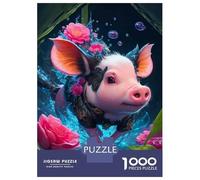 Puzzle Da 1000 Pezzi Per Adulti Fantasy Pig with Flowers Puzzle Per Adulti Gioco Pratico Sfida Difficile Gioco Impegnativo Regali 38x26cm/1000pcs
