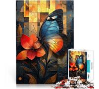 Puzzle da 1000 pezzi per adulti Farfalla in vetro colorato su un fiore vibrante Giochi educativi Lista dei desideri con Babbo Natale 75x50cm
