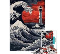 Puzzle da 1000 pezzi per adulti Faro in mezzo a una tempesta grande onda difficile e stimolante attività per famiglie gioco pratico per maggiori di 14 anni (38x26cm)