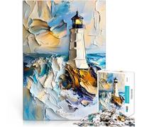 Puzzle da 1000 pezzi per adulti Faro nel mare tempestoso e colorato Analisi e logica Decorazione murale Regali unici per compleanno e Natale 50x70cm