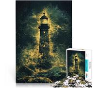 Puzzle da 1000 pezzi per adulti Faro nella tempesta Antistress Vacanza in patria Uccidere il tempo con poster abbinato e foglio di quiz 75x50cm