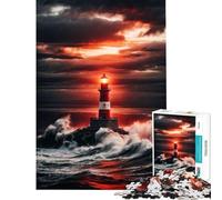 Puzzle da 1000 pezzi per adulti: Faro sotto il cielo rosso Puzzle antistress da 1000 pezzi migliora la memoria compleanno e Natale (38x52cm)