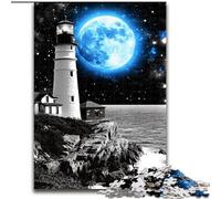 Puzzle da 1000 pezzi per adulti, Faro sotto la luna blu, puzzle per adulti 50x75cm, idea regalo di compleanno, gioco rompicapo impegnativo