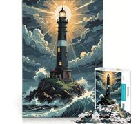 Puzzle da 1000 pezzi per adulti Faro su costa rocciosa con onde gioco educativo difficile e stimolante collezione d'artista belle arti 38x52cm