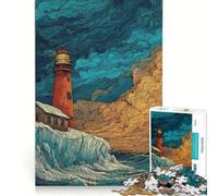 Puzzle da 1000 pezzi per adulti Faro su una scogliera con cielo tempestoso gioco impossibile interazione genitore-figlio lista dei desideri con Babbo Natale 50x75cm