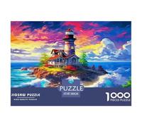 Puzzle da 1000 pezzi per adulti: faro su un'isola tra le onde dell'oceano. Gioco divertente e stimolante per famiglie e fantastica idea regalo. 38x26 cm/1000 pezzi.