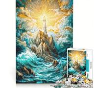 Puzzle da 1000 pezzi per adulti Faro sulla costa rocciosa con luce radiosa gioco educativo difficile e stimolante collezione d'artista belle arti 50x75cm