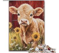 Puzzle da 1000 pezzi per adulti Fattoria Girasoli Mucche Puzzle per adulti famiglia e amici, sfida rompicapo (dimensioni 26x38cm)