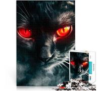Puzzle da 1000 pezzi per adulti Felino dagli occhi rossi Fatto di legno，Adatto a persone dai 14 anni in su Per il divertimento in famiglia Un'opera d'arte。misurare：50x75cm/19.68x29.52pollice