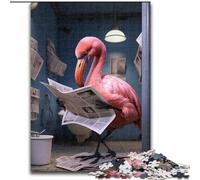Puzzle da 1000 pezzi per adulti, fenicottero che legge il giornale, in legno, attività divertente per la casa, 50x75cm, per decorazioni per la casa, allenamento del cervello e regali per le feste