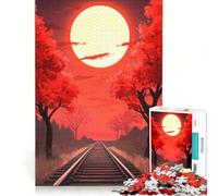 Puzzle da 1000 pezzi per adulti "Ferrovia al tramonto rosso" gioco rilassante decorazione per la casa ideale come regalo per tutta la famiglia 38x52cm