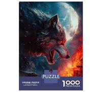Puzzle Da 1000 Pezzi Per Adulti Fiery Wolf Under Full Moon Puzzle Gioco Rompicapo Regalo Per Donne Difficile E Stimolante 70x50cm/1000pcs