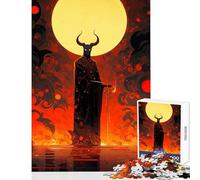 Puzzle da 1000 pezzi per adulti Figura cornuta con spada in paesaggio infuocato Giocattoli antistress Regalo di compleanno Gioco rompicapo Migliora l'amore tra coppie Dimensioni 50x75cm