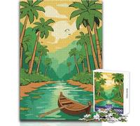 Puzzle da 1000 pezzi per adulti Fiume tropicale con barca e palme Goditi un dolce relax Vestibilità stabile Taglio preciso Dimensioni del giocattolo: 38x52cm