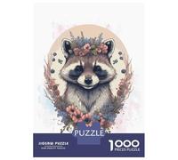 Puzzle Da 1000 Pezzi Per Adulti Floral Watercolor Raccoon Puzzle Per Adolescenti Gioco Rompicapo Decorazione Per La Casa È Ideale Come Regalo 70x50cm/1000pcs