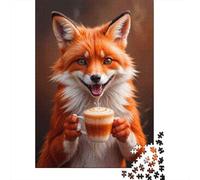 Puzzle Da 1000 Pezzi Per Adulti Fox Drinking Coffee Puzzle Per Adulti Giochi Rilassanti Ma Divertenti E Umoristici Per Compleanno, Natale 70x50cm/1000pcs