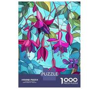 Puzzle Da 1000 Pezzi Per Adulti Fuchsia Flowers Stained Glass Puzzle Per Adulti Gioco Rompicapo Difficile Compleanno E Natale 52x38cm/1000pcs