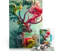 Puzzle da 1000 pezzi per adulti Fumo colora i cervi Antistress Vacanza in patria Uccidere il tempo con poster abbinato e foglio di quiz 38x26cm