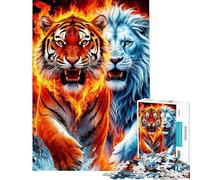 Puzzle da 1000 pezzi per adulti Fuoco e Ghiaccio Tigre e Leone Puzzle per adulti giochi rilassanti decorazione per la casa ideale come regalo per tutta la famiglia (dimensioni 38x52cm)