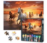 Puzzle da 1000 pezzi per adulti Galopia cavalli sulla spiaggia del tramonto vista mare maestosi cavalli selvatici scena naturale impegnativo puzzle di animali arte rilassante attività 70 x 50 cm