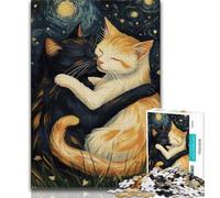 Puzzle da 1000 pezzi per adulti Gatti che abbracciano il cielo notturno, aiuta il cervello a esercitare Giocattoli avvincenti per coltivare la pazienza Collezione di artisti, Belle arti 38x26cm