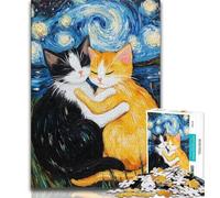 Puzzle da 1000 pezzi per adulti, gatti che abbracciano il cielo notturno, giochi educativi classici, regali di Babbo Natale segreto per età dai 14 anni in su, 38x26cm