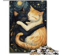 Puzzle da 1000 pezzi per adulti Gatti che abbracciano il cielo notturno Giochi educativi Decorazione per la casa Ideale come regalo per tutta la famiglia (dimensioni 26x38cm)