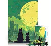 Puzzle da 1000 pezzi per adulti,gatti che guardano la luna su un paesaggio urbano,ritaglio preciso,gioco rompicapo cognitivo,gioco rilassante,regalo di Natale (38x52cm)