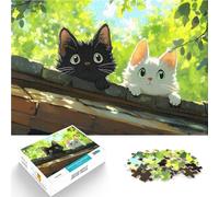 Puzzle da 1000 pezzi per adulti Gatti curiosi su un tetto Gioco intellettuale giocattolo con pezzi completamente interconnessi di forma casuale 38x26cm