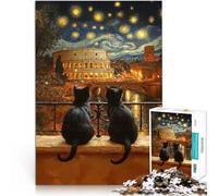 Puzzle da 1000 pezzi per adulti Gatti e Colosseo Notte Stellata Gioco intellettuale giocattolo con poster abbinato e foglio di quiz 52x38cm