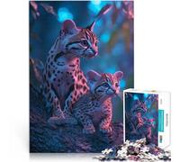 Puzzle da 1000 pezzi per adulti Gatti leopardo alla luce del neon Giocattolo educativo per l'apprendimento Regalo di opere d'arte 38x26cm