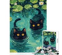 Puzzle da 1000 pezzi per adulti Gatti neri nello stagno Decorazione per la casa Giocattoli Regali di Babbo Natale segreto Gioco per famiglie Aiuta il cervello Esercizio Dimensioni 38x26cm