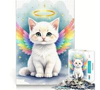 Puzzle da 1000 pezzi per adulti "Gattino angelo con ali arcobaleno",gioco di logica e allenamento mentale,incastro perfetto,attività per rafforzare il legame con i propri cari (38x26cm)