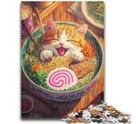 Puzzle da 1000 pezzi per adulti Gattino che mangia spaghetti, giocattoli, giochi educativi, antistress, migliora l'amore tra coppie, 26X38CM