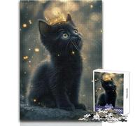 Puzzle da 1000 pezzi per adulti Gattino nero con corona dorata Goditi un dolce relax e svago Vestibilità stabile Taglio preciso Dimensioni del giocattolo: 38x52cm
