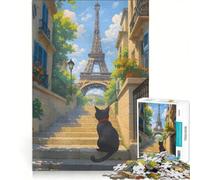 Puzzle da 1000 pezzi per adulti: Gatto a Parigi con la Torre Eiffel, gioco educativo, sfida impegnativa, per rafforzare l'amore tra le coppie 50x75cm
