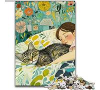 Puzzle da 1000 pezzi per adulti,gatto addormentato in legno,perfetto come decorazione fai da te o regalo di compleanno,dimensioni 50X75cm,rompicapo stimolante,giocattolo rilassante per adolescenti