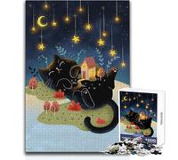 Puzzle da 1000 pezzi per adulti Gatto addormentato sotto il cielo stellato Goditi un dolce relax e svago Vestibilità stabile Taglio preciso Dimensioni del giocattolo: 50x75cm