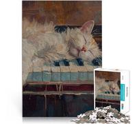 Puzzle da 1000 pezzi per adulti Gatto addormentato sui tasti del pianoforte Sollievo dallo stress con poster abbinato e foglio di quiz 75x50cm