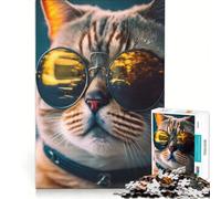 Puzzle da 1000 pezzi per adulti, gatto alla moda con occhiali da sole, gioco interattivo, migliora la memoria, collezione d'artista, belle arti 38x52cm