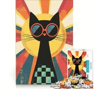 Puzzle da 1000 pezzi per adulti, gatto alla moda con occhiali da sole, gioco interattivo, migliora la memoria, collezione d'artista, belle arti 38x52cm