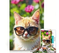 Puzzle da 1000 pezzi per adulti, gatto alla moda con occhiali da sole, gioco interattivo, migliora la memoria, collezione d'artista, belle arti 38x52cm