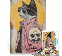 Puzzle da 1000 pezzi per adulti, gatto alla moda con occhiali da sole, gioco interattivo, migliora la memoria, collezione d'artista, belle arti 38x26cm