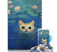 Puzzle da 1000 pezzi per adulti Gatto allo stagno, giocattoli educativi per l'apprendimento Giochi per famiglie Migliorano l'amore tra coppie 50x75cm