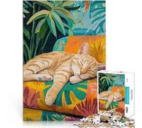 Puzzle da 1000 pezzi per adulti Gatto arancione addormentato Per il divertimento in famiglia Migliorare l'amore tra le coppie 38x26cm