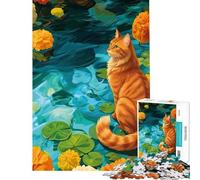 Puzzle da 1000 pezzi per adulti gatto arancione in uno stagno di ninfee giocattolo da 1000 pezzi decorazione da parete antistress regalo di compleanno regalo di viaggio (50x75cm)